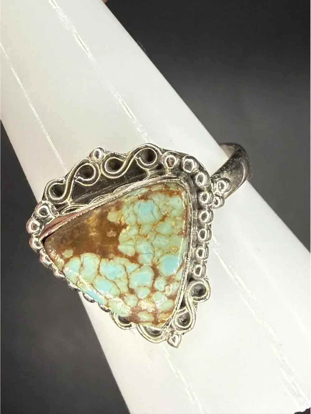 Triangular  Number 8 Mine Turquoise & Sterling Silver Ring - Size 7